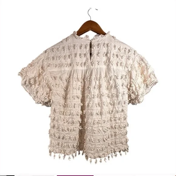FARM Rio Eucalyptus Seed Fringe Detail Blouse XS NWT White Embroidered Boho Top - Picture 2 of 15